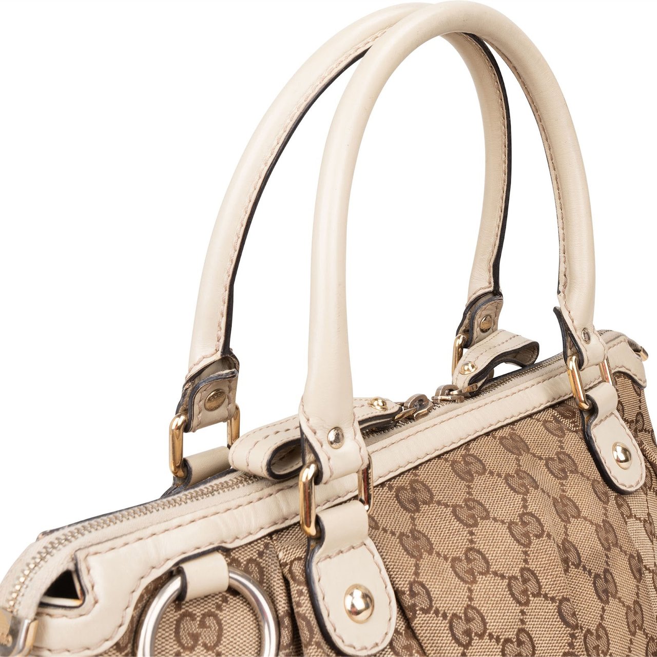 Gucci Gucci Monogram GG Sukey Satchel Handbag Beige