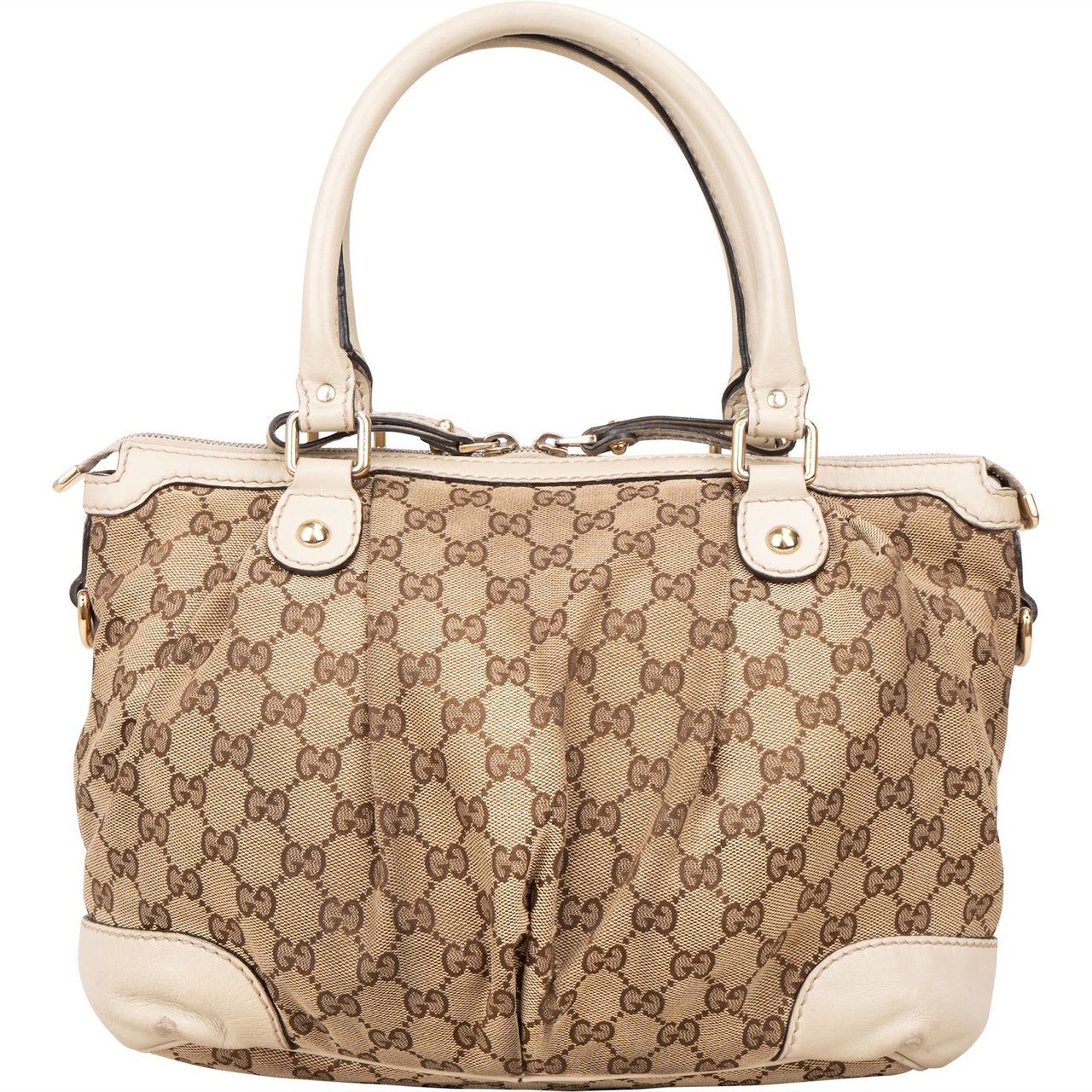 Gucci Gucci Monogram GG Sukey Satchel Handbag Beige