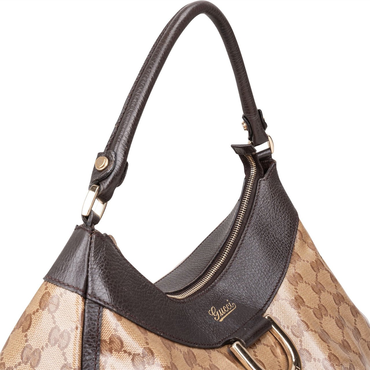 Gucci Gucci Monogram GG Patent Canvas Abbey Hobo Shoulder Bag Beige