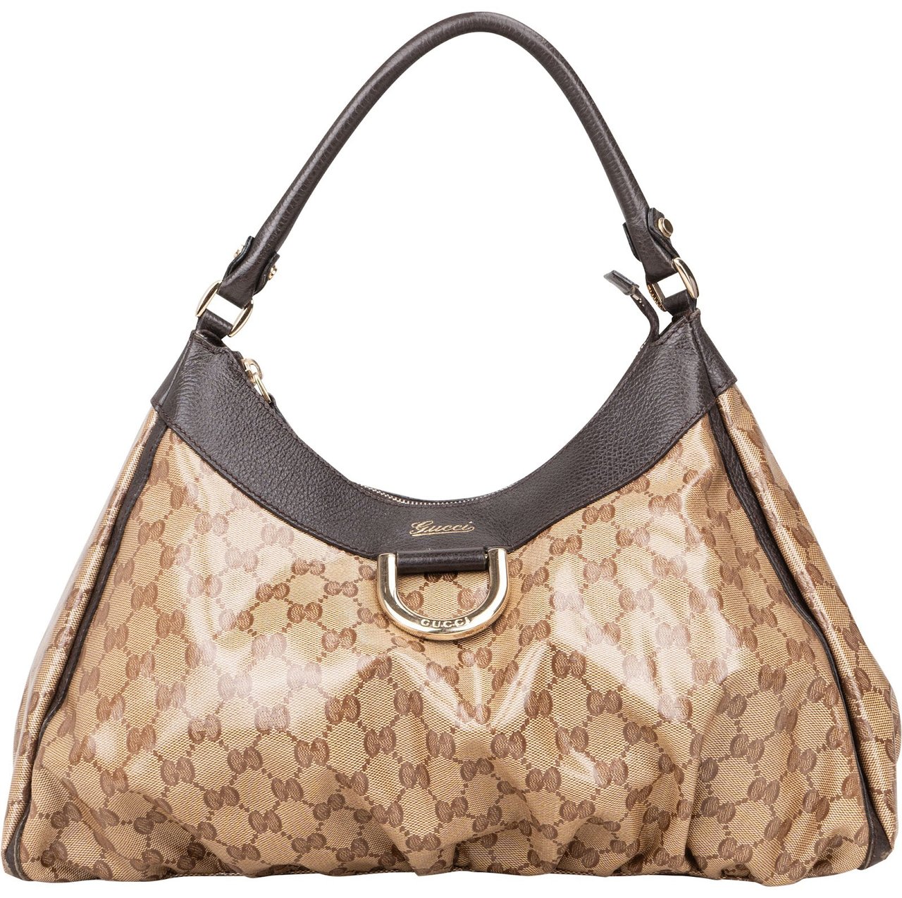Gucci Gucci Monogram GG Patent Canvas Abbey Hobo Shoulder Bag Beige