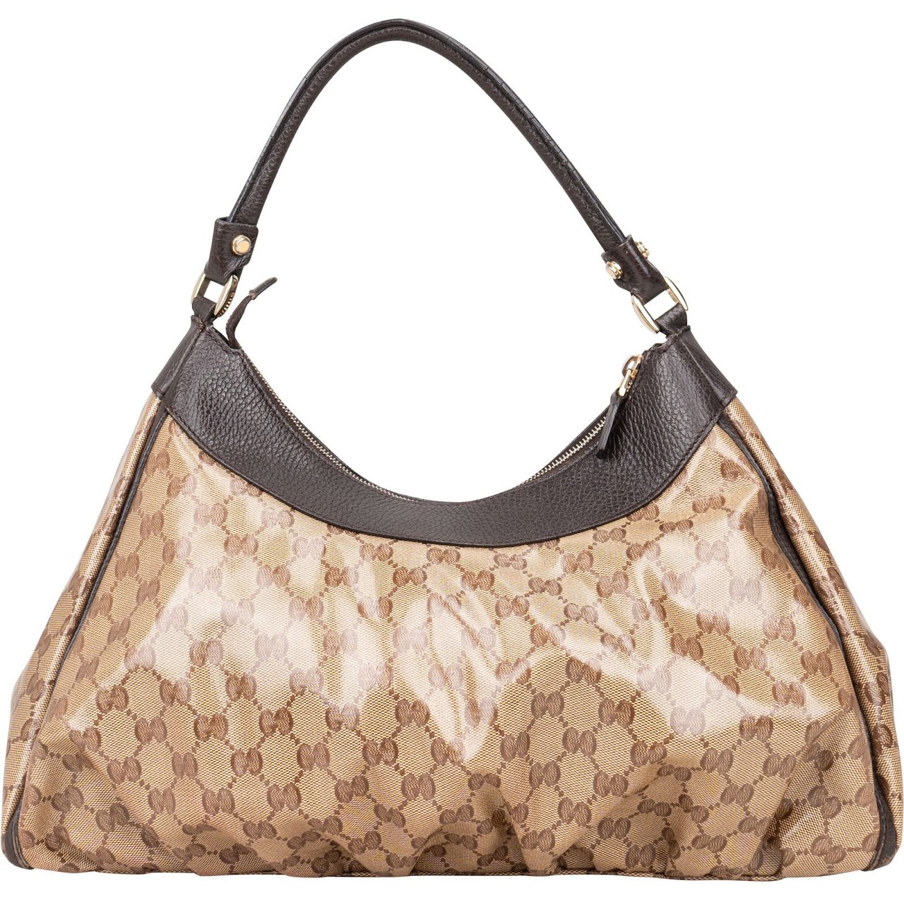 Gucci Gucci Monogram GG Patent Canvas Abbey Hobo Shoulder Bag Beige