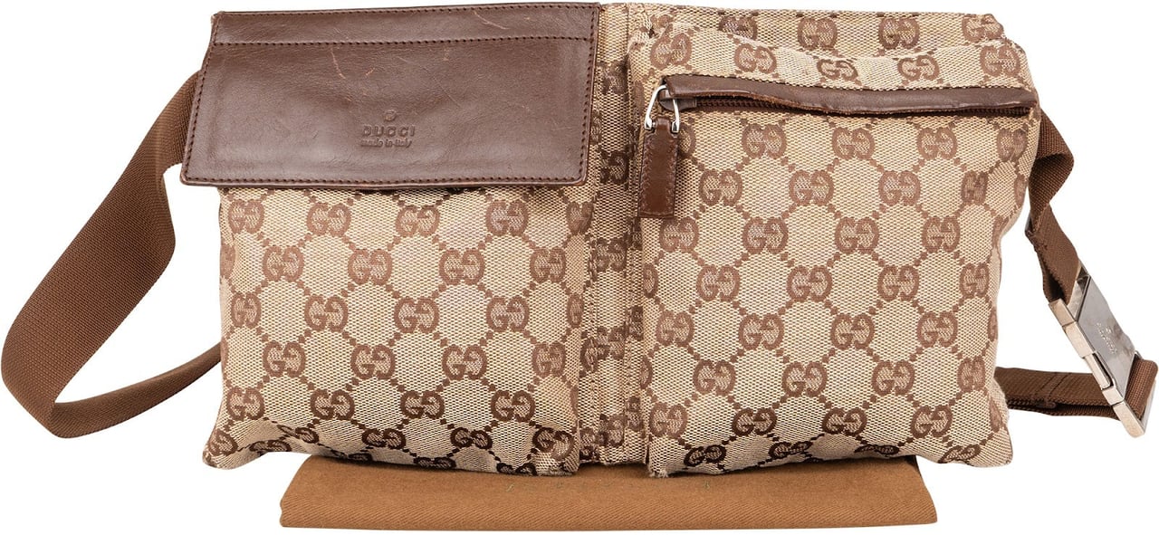 Gucci Gucci Monogram GG Twin Pocket Belt Crossbody Bumbag Beige