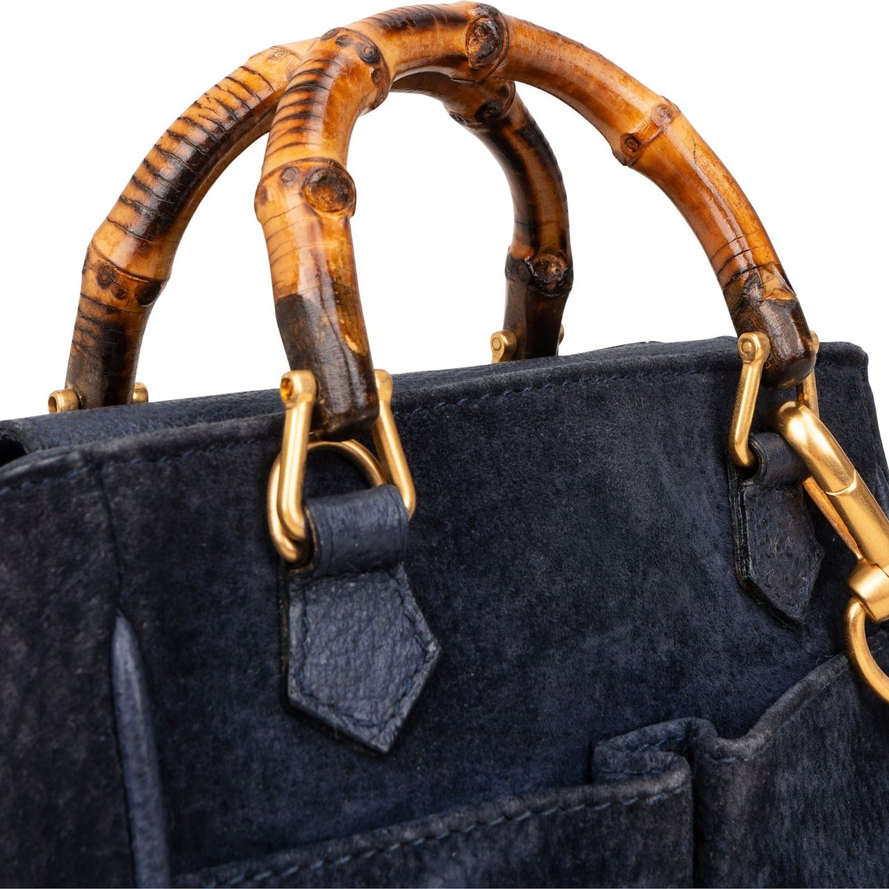 Gucci Gucci Suede Bamboo Mini Handbag Navy