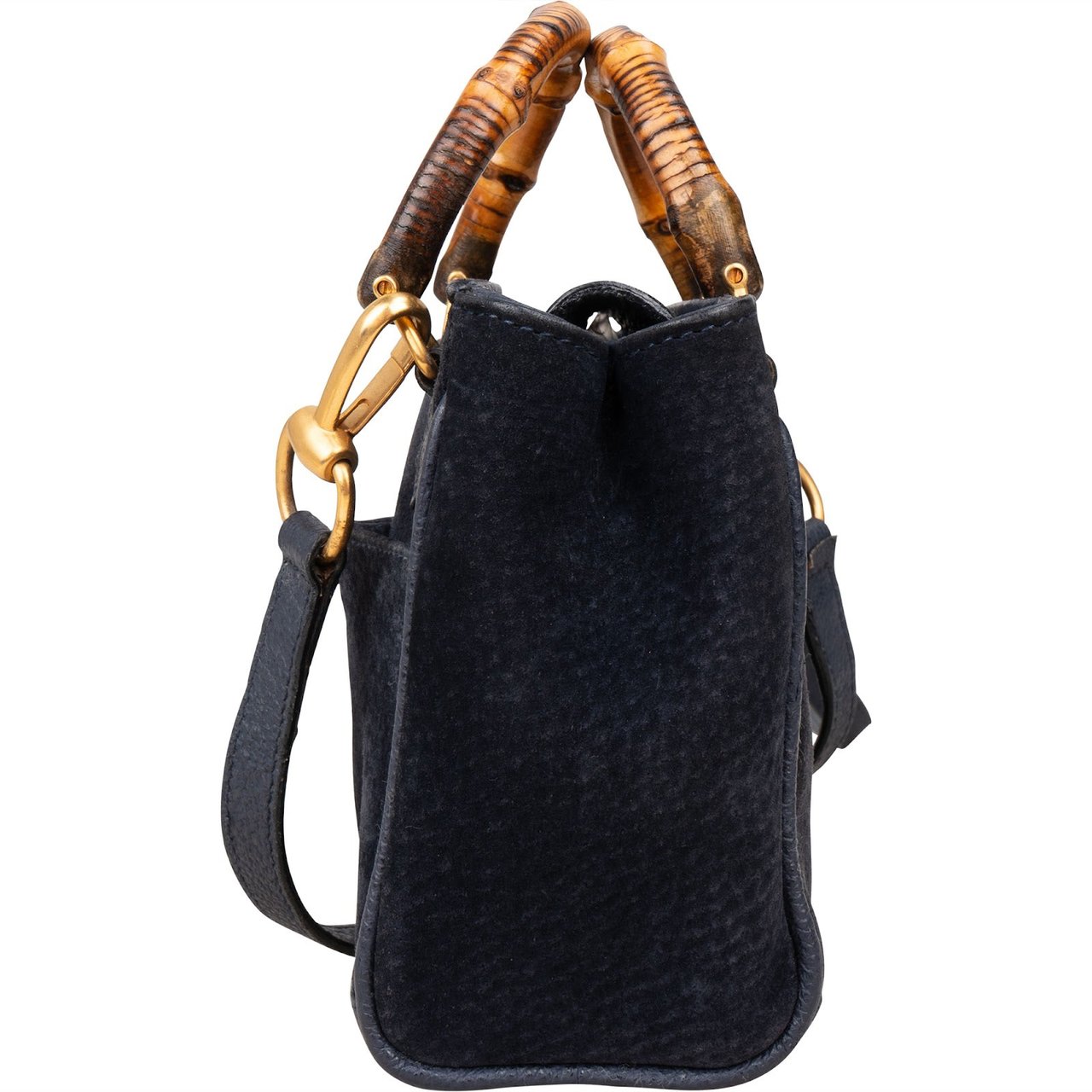 Gucci Gucci Suede Bamboo Mini Handbag Navy