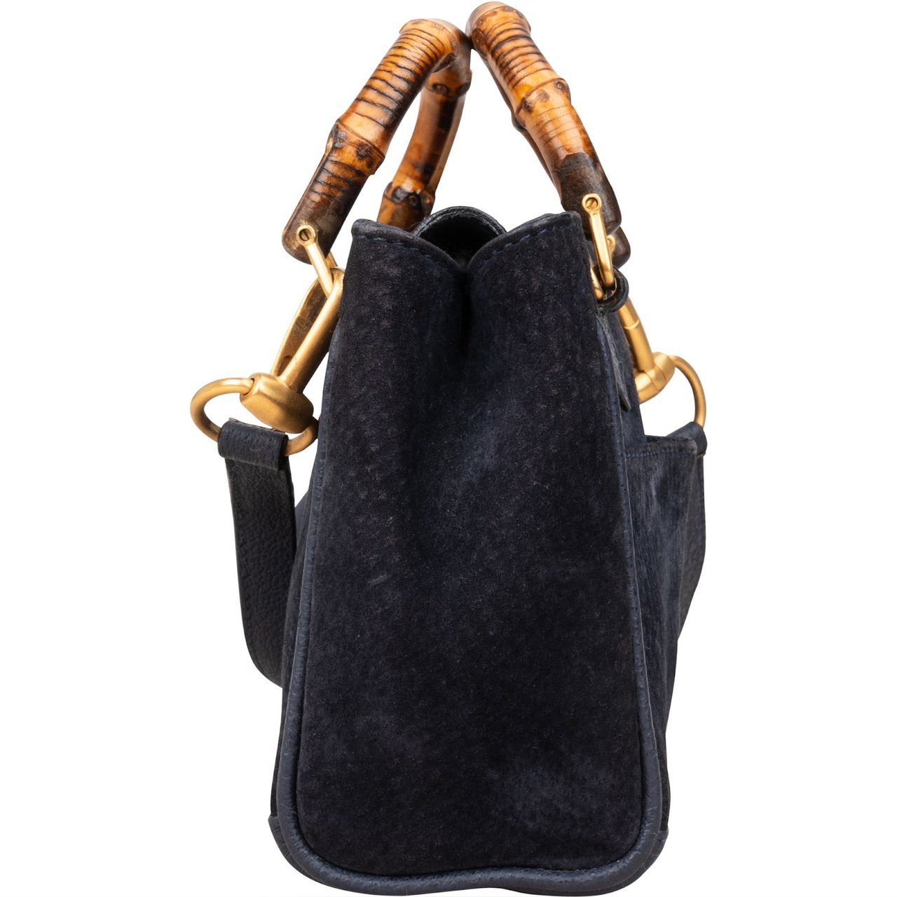 Gucci Gucci Suede Bamboo Mini Handbag Navy