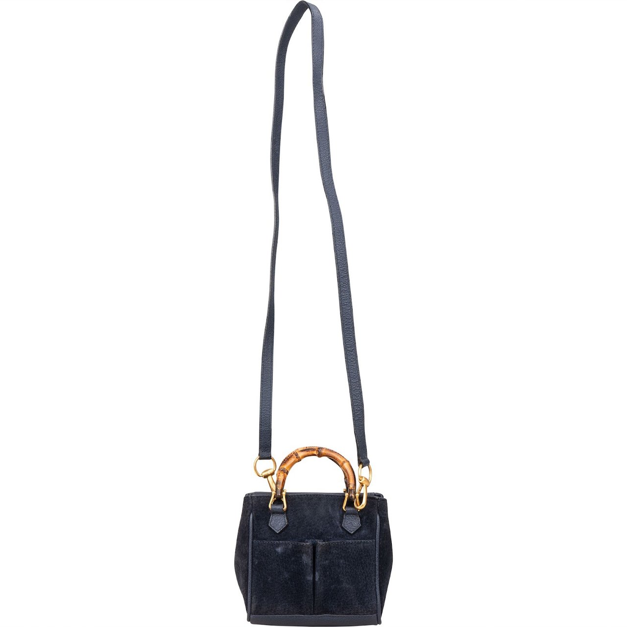 Gucci Gucci Suede Bamboo Mini Handbag Navy