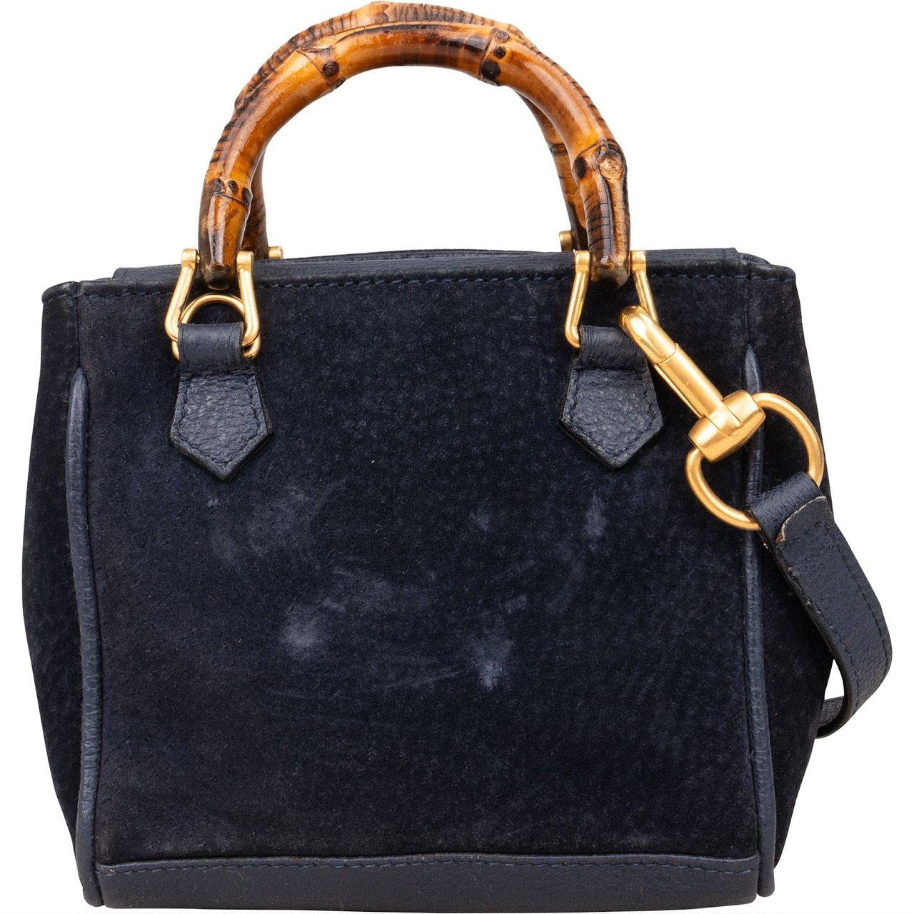 Gucci Gucci Suede Bamboo Mini Handbag Navy