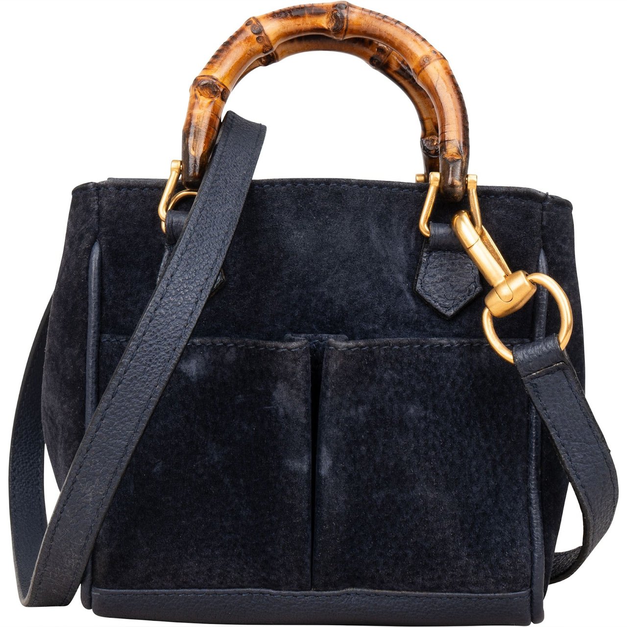 Gucci Gucci Suede Bamboo Mini Handbag Navy