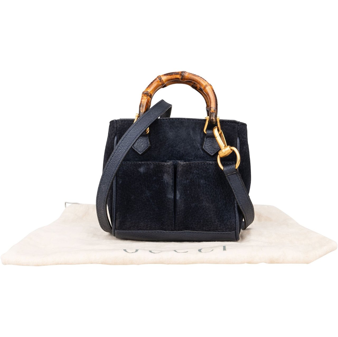 Gucci Gucci Suede Bamboo Mini Handbag Navy