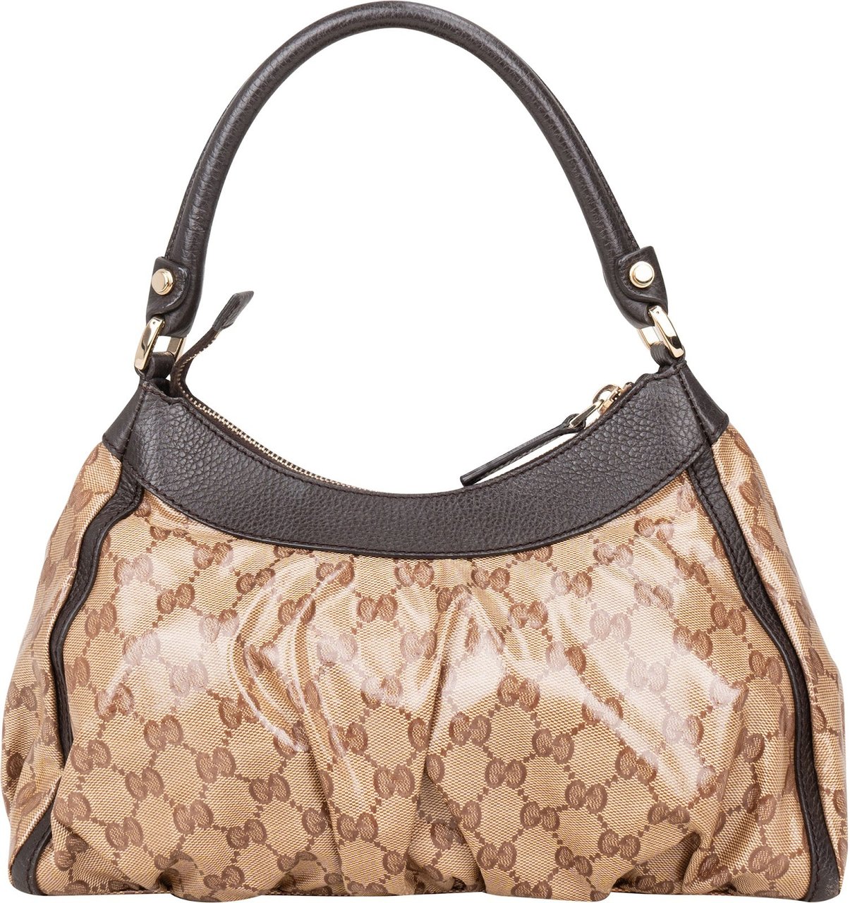 Gucci Gucci Monogram GG Patent Abbey Handbag Beige