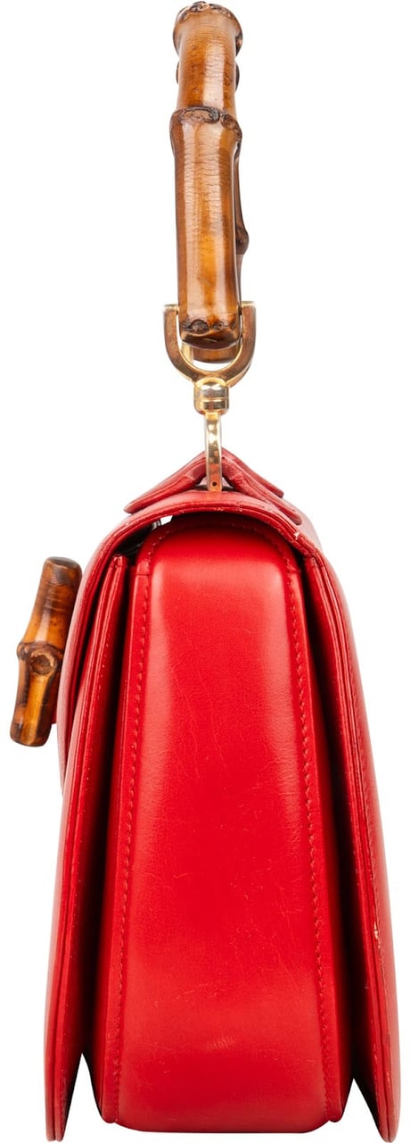 Gucci Gucci Red Leather Bamboo Top Handle Handbag Rood