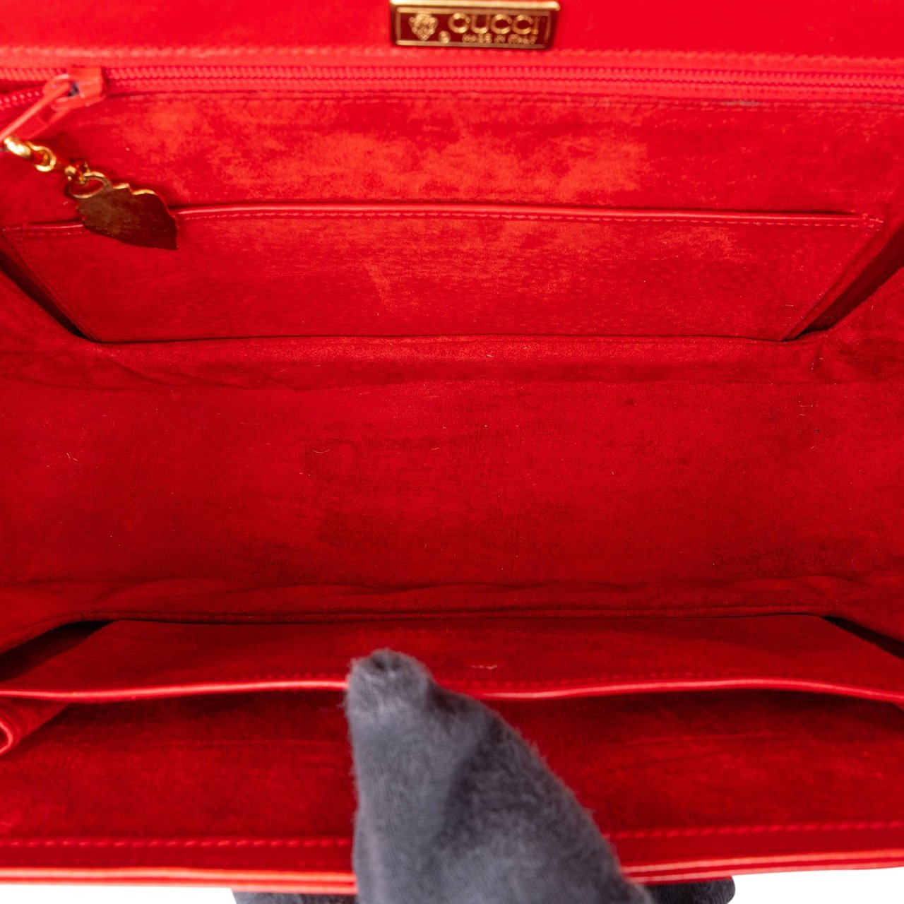 Gucci Gucci Red Leather Bamboo Top Handle Handbag Rood