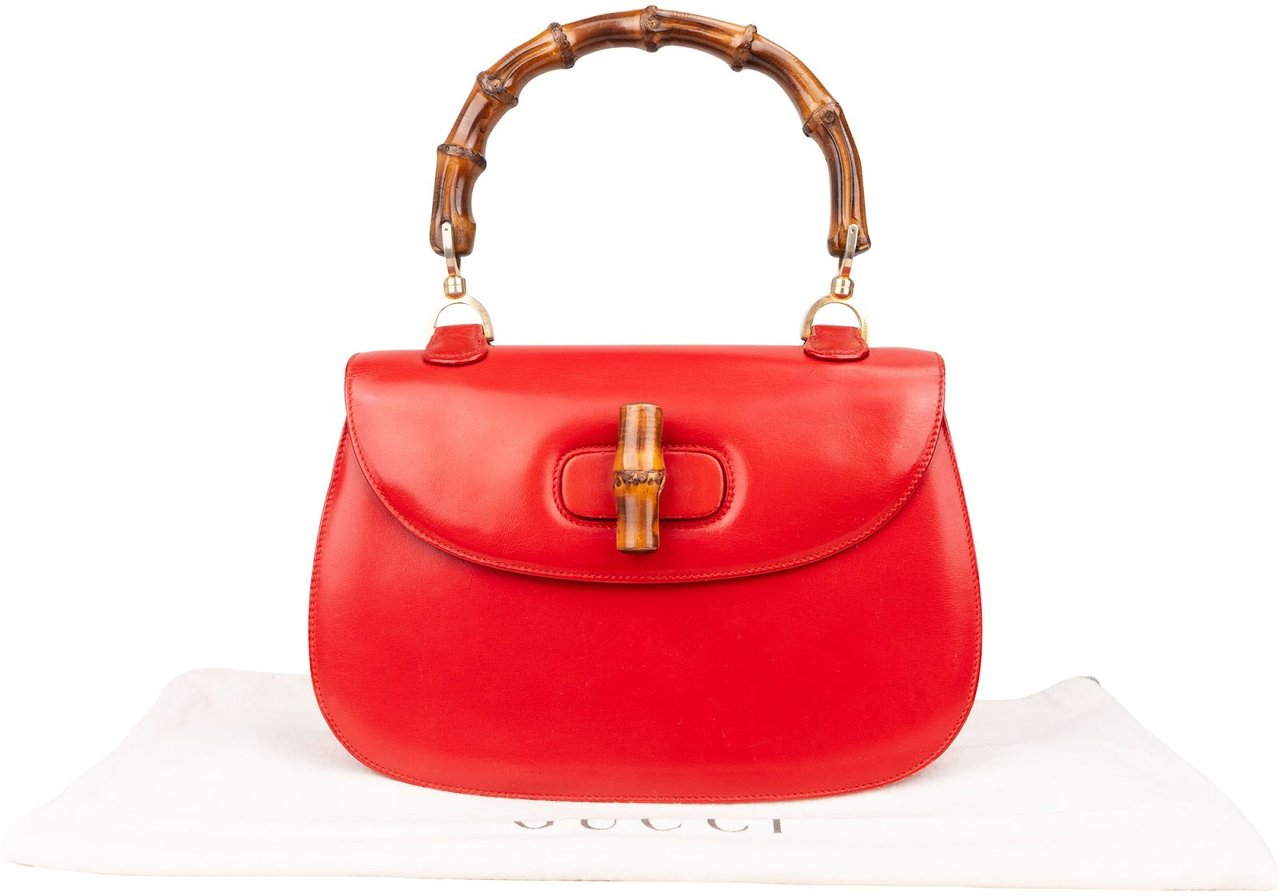 Gucci Gucci Red Leather Bamboo Top Handle Handbag Rood