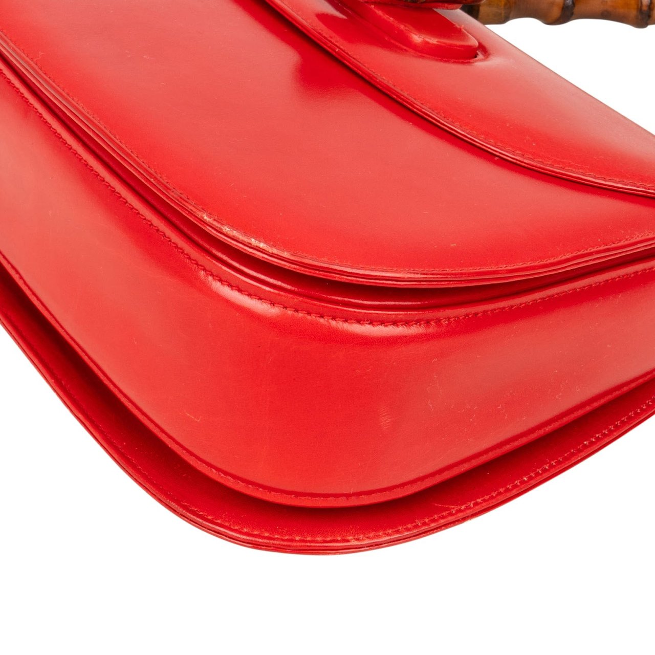 Gucci Gucci Red Leather Bamboo Top Handle Handbag Rood