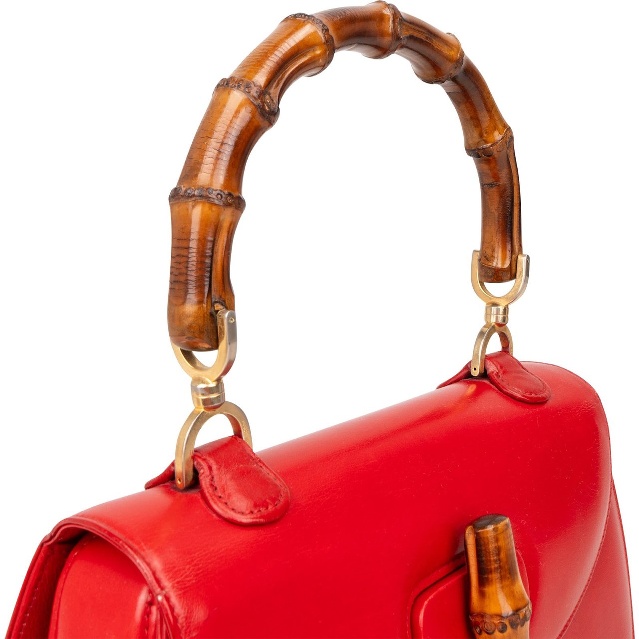 Gucci Gucci Red Leather Bamboo Top Handle Handbag Rood