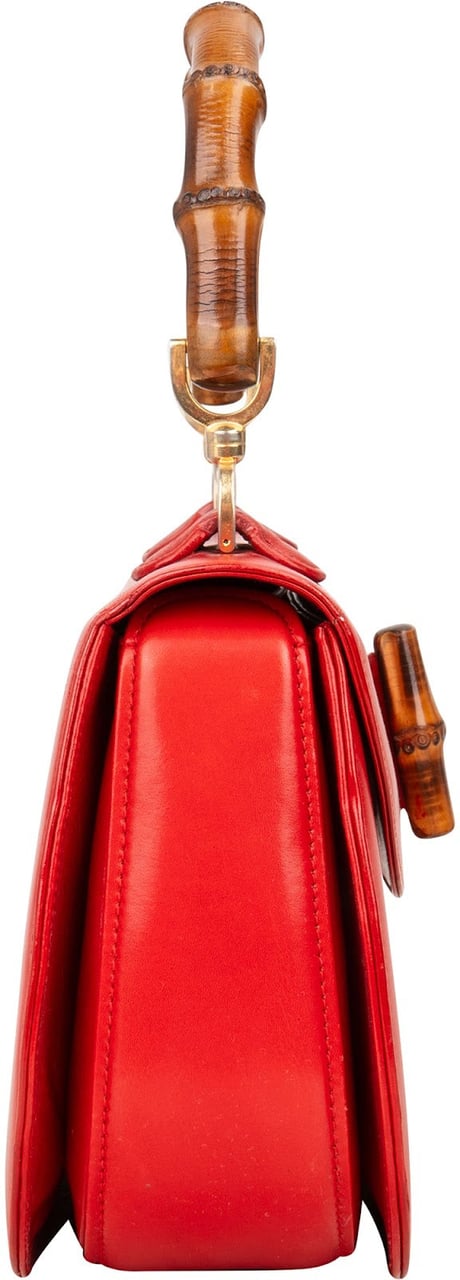 Gucci Gucci Red Leather Bamboo Top Handle Handbag Rood