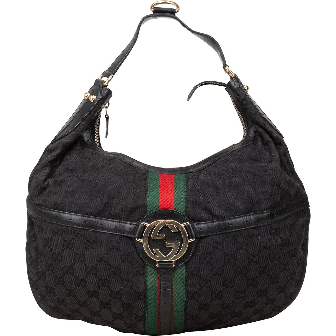 Gucci Monogram GG Hobo Shoulder Bag Zwart