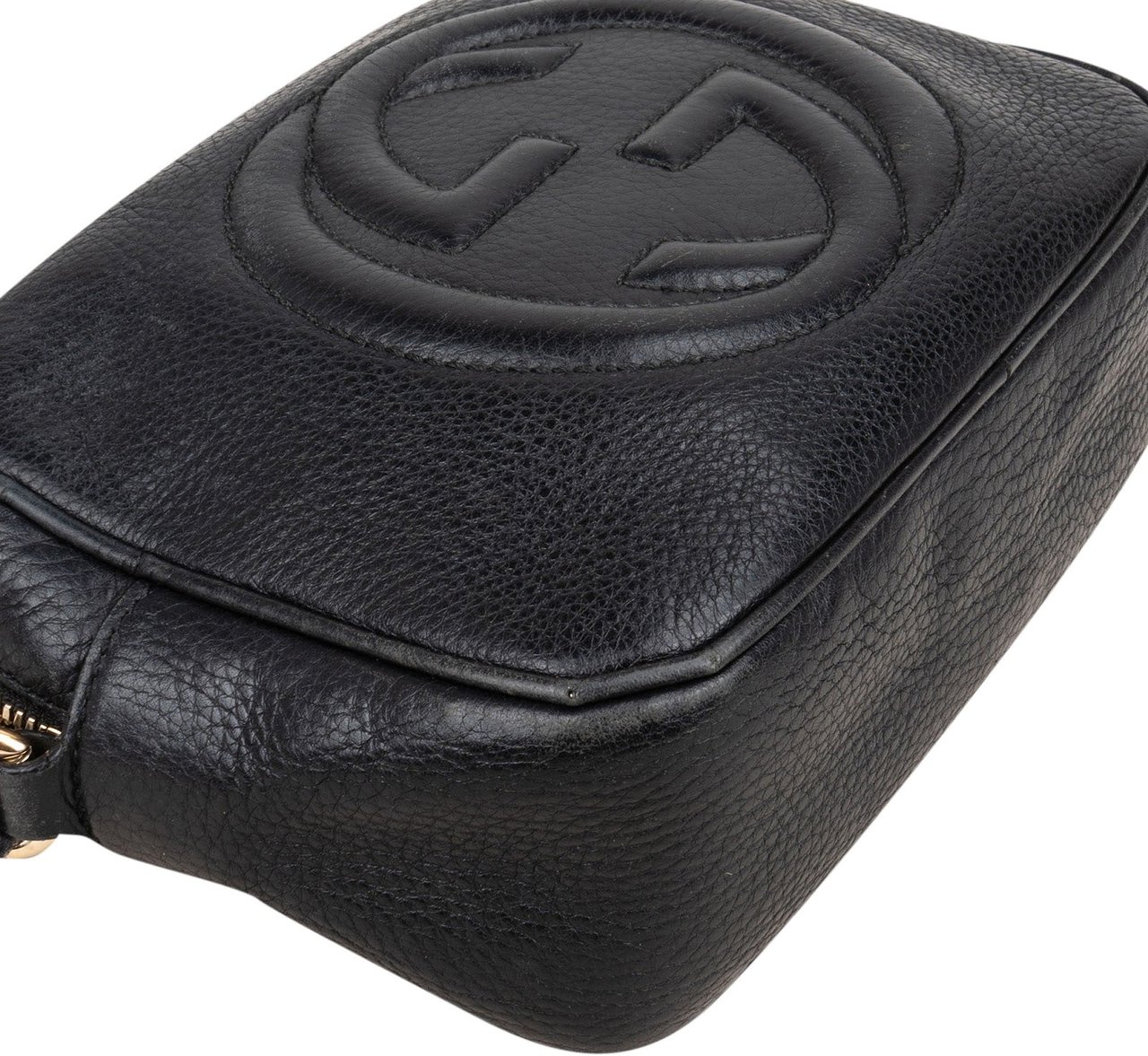 Gucci Gucci Black Leather Soho GG Crossbody Bag Zwart