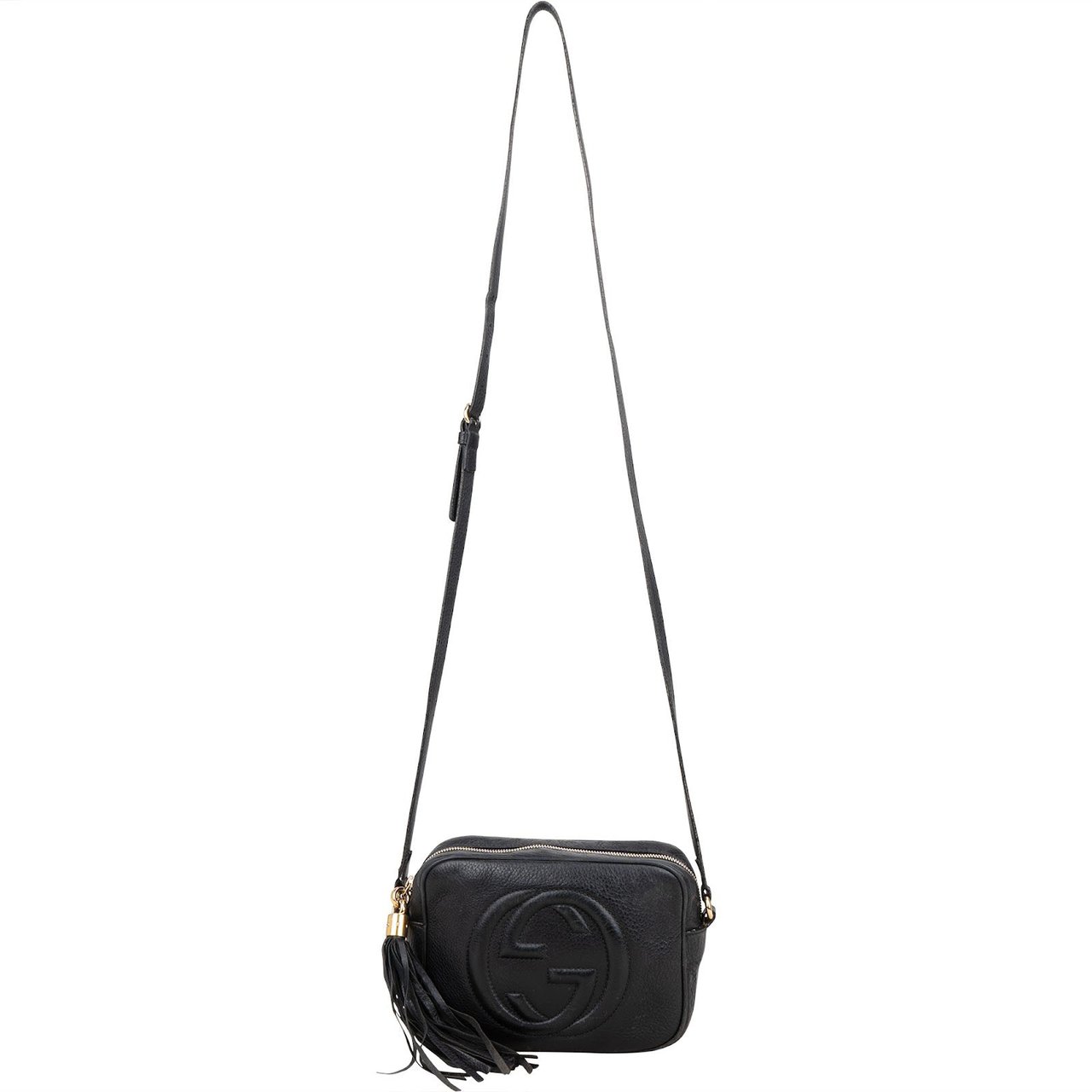 Gucci Gucci Black Leather Soho GG Crossbody Bag Zwart