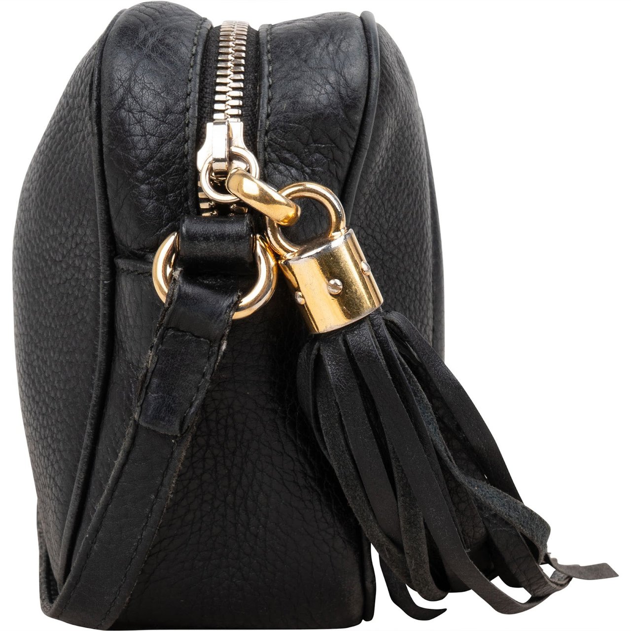 Gucci Gucci Black Leather Soho GG Crossbody Bag Zwart