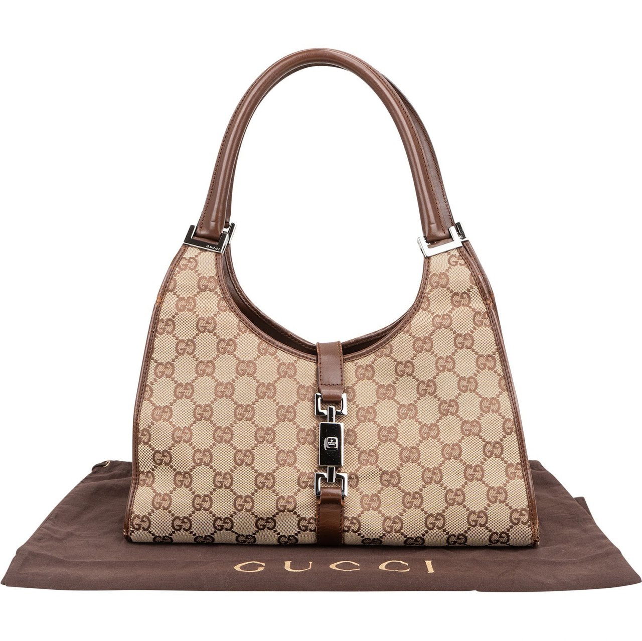Gucci Gucci Monogram GG Canvas Jackie Shoulder Bag Beige