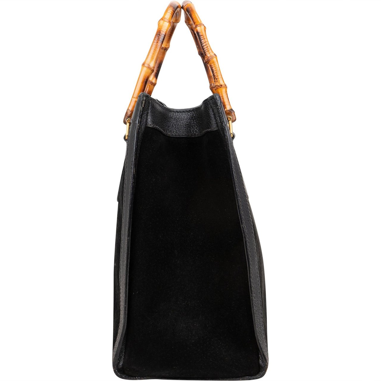 Gucci Suede Bamboo Tote Handbag Zwart