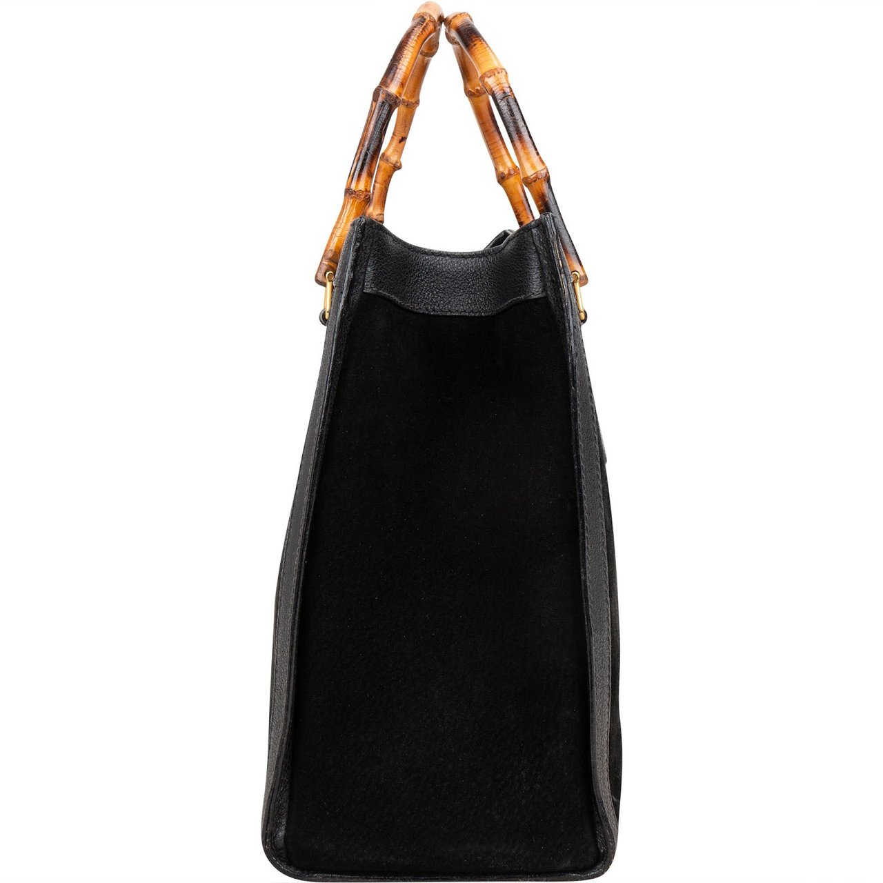 Gucci Gucci Suede Bamboo Tote Handbag Zwart