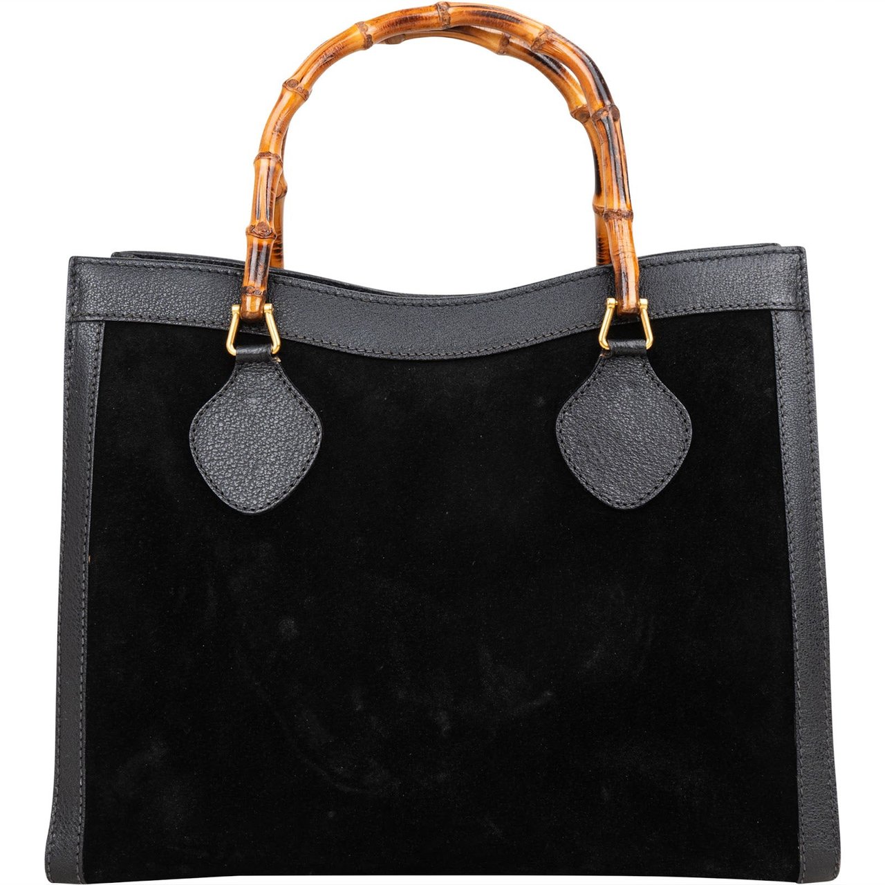 Gucci Suede Bamboo Tote Handbag Zwart
