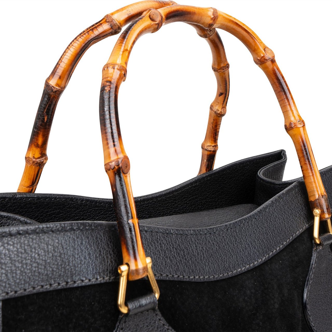 Gucci Gucci Suede Bamboo Tote Handbag Zwart