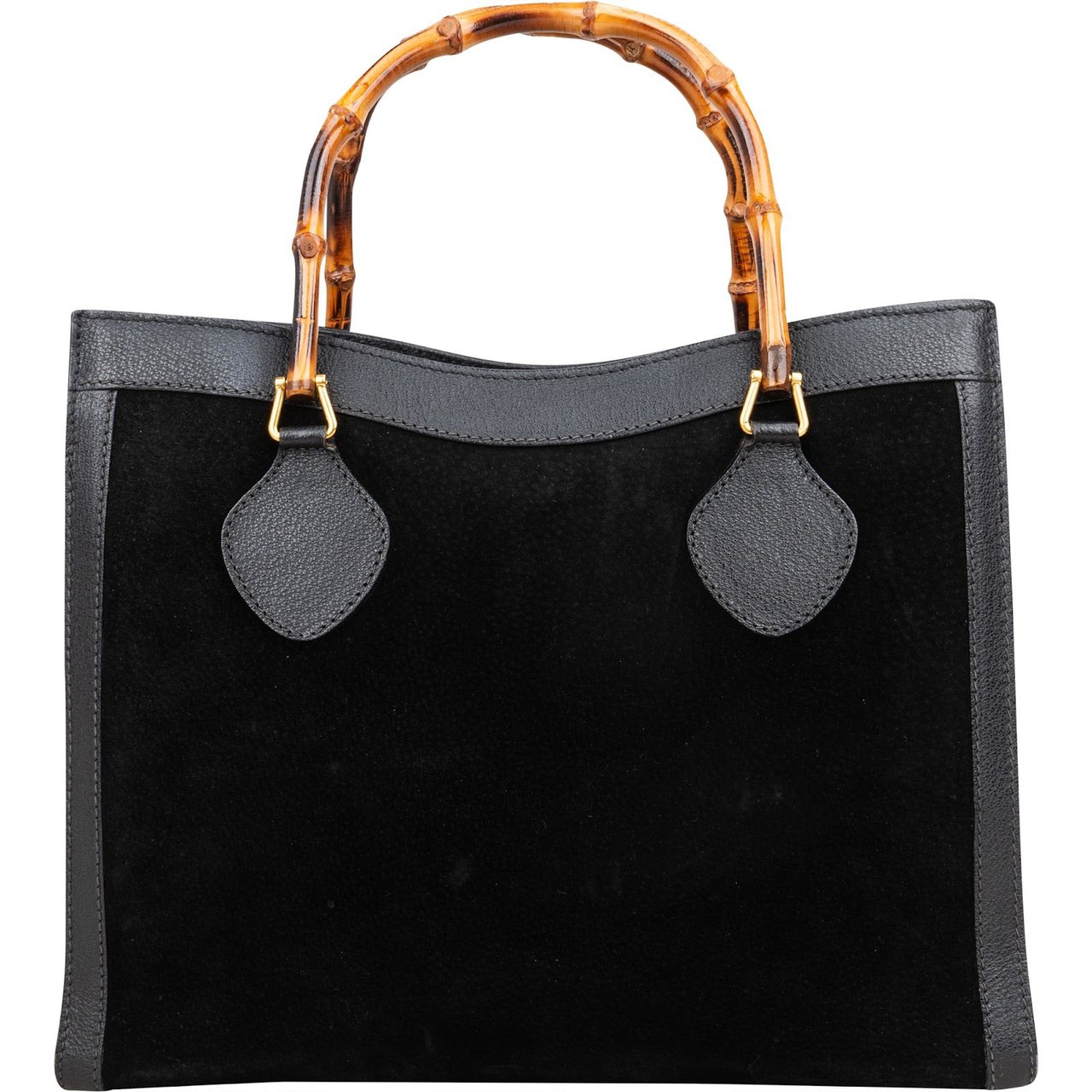 Gucci Suede Bamboo Tote Handbag Zwart