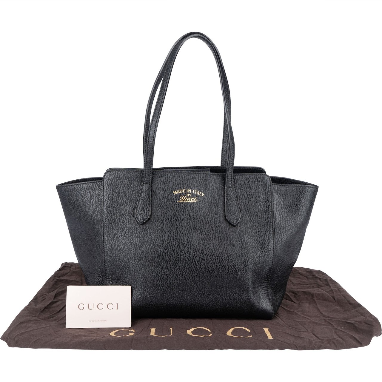 Gucci Gucci Grained Leather Swing Tote Shoulder Bag Zwart