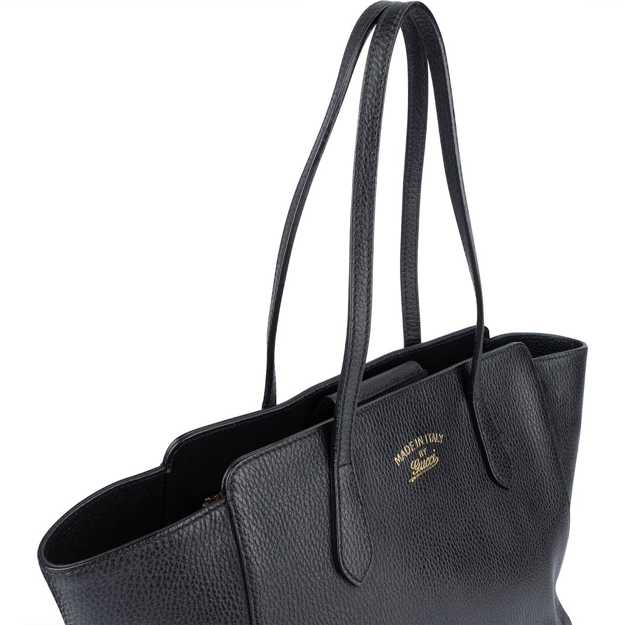 Gucci Gucci Grained Leather Swing Tote Shoulder Bag Zwart