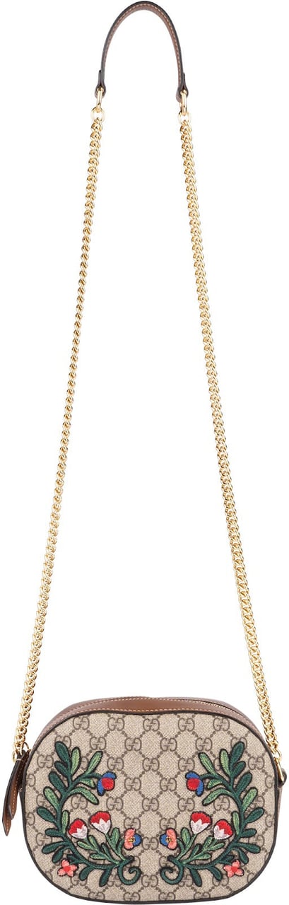 Gucci Gucci Monogram GG Supreme Floral Embroidered Chain Crossbody Bag Beige