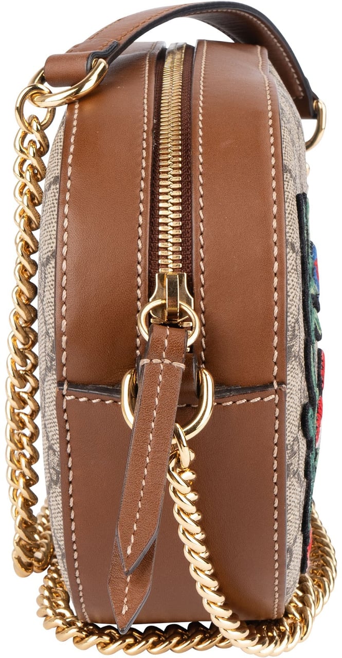 Gucci Gucci Monogram GG Supreme Floral Embroidered Chain Crossbody Bag Beige