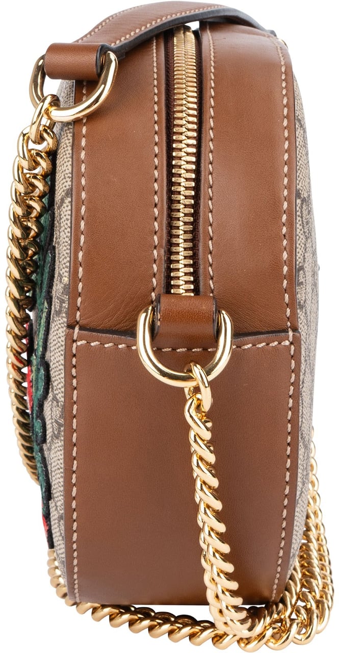 Gucci Gucci Monogram GG Supreme Floral Embroidered Chain Crossbody Bag Beige