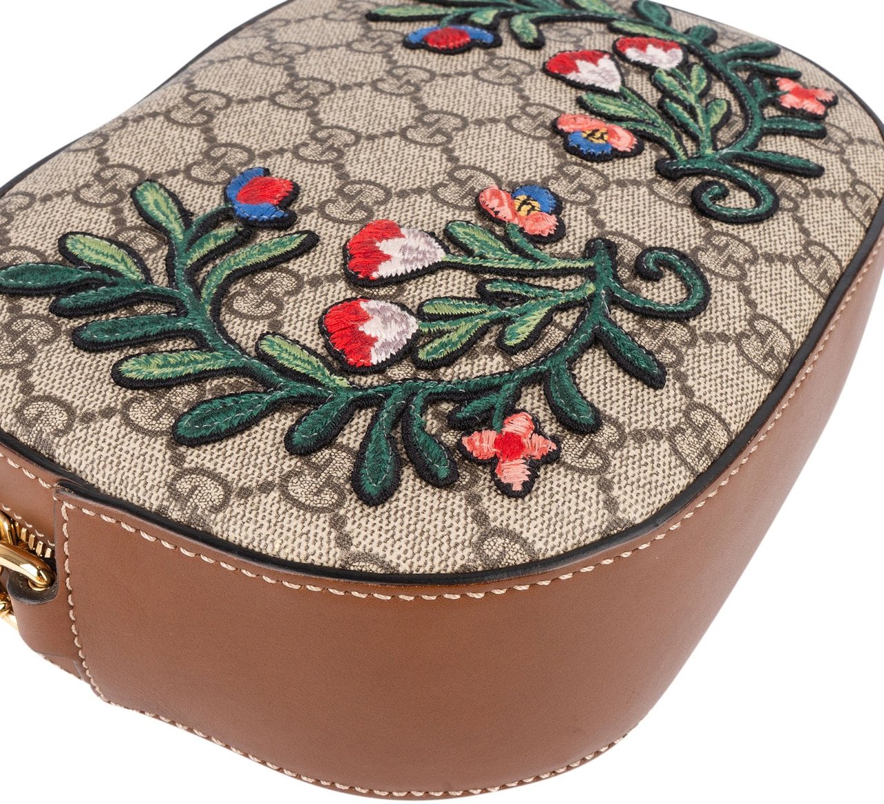 Gucci Gucci Monogram GG Supreme Floral Embroidered Chain Crossbody Bag Beige