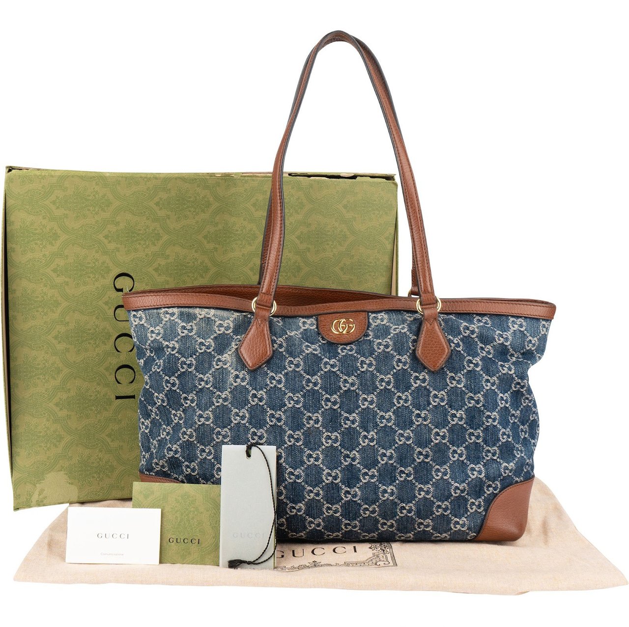 Gucci Gucci Monogram Denim GG Tote Shoulder Bag Blauw