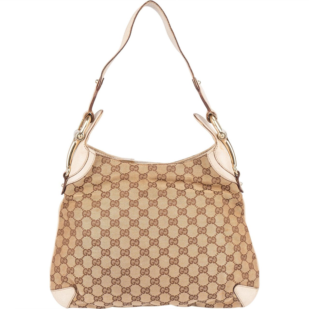 Gucci Gucci Monogram GG Horsebit Hobo Shoulder Bag Beige