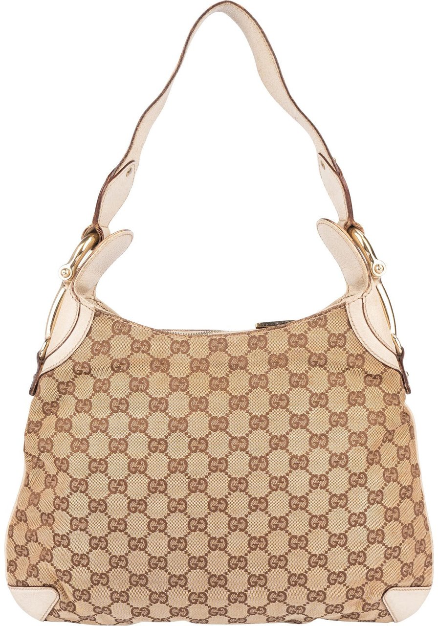 Gucci Gucci Monogram GG Horsebit Hobo Shoulder Bag Beige