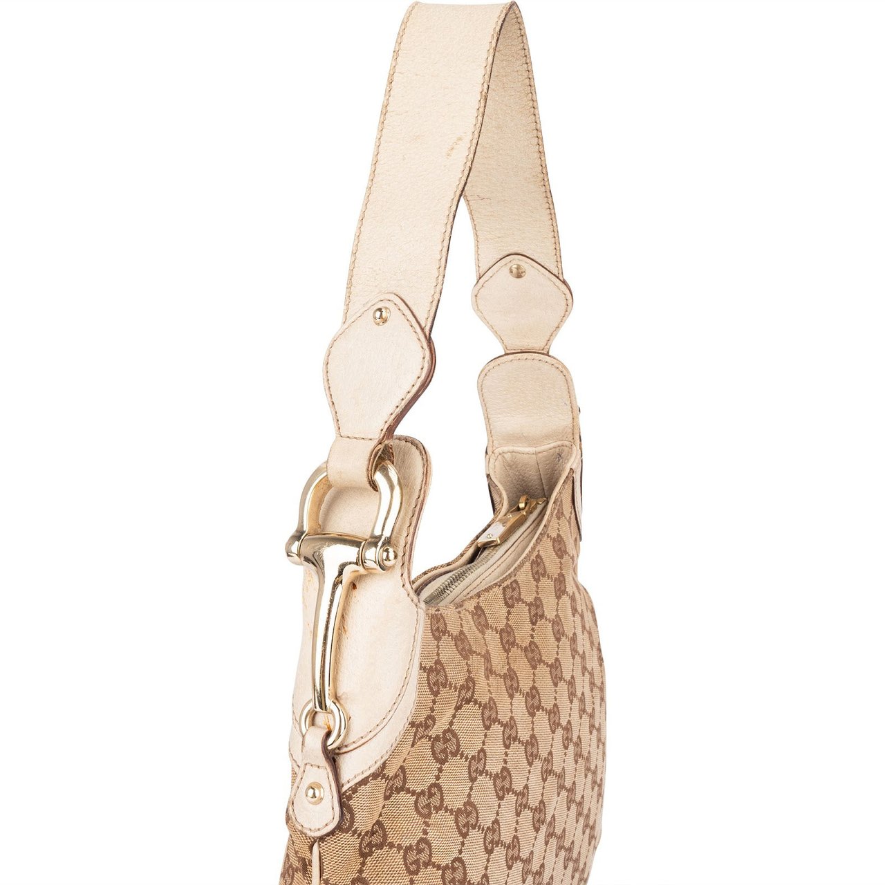 Gucci Gucci Monogram GG Horsebit Hobo Shoulder Bag Beige
