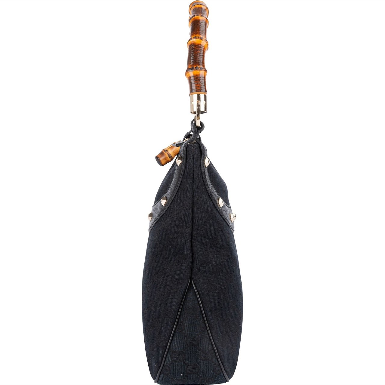 Gucci Monogram GG Studded Bamboo Hobo Handbag Zwart
