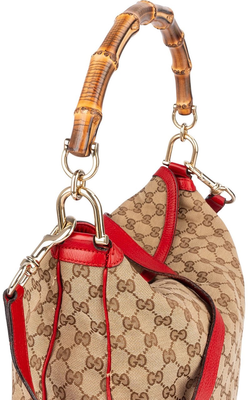 Gucci Gucci Monogram GG Bamboo Hobo Shoulder Bag Beige