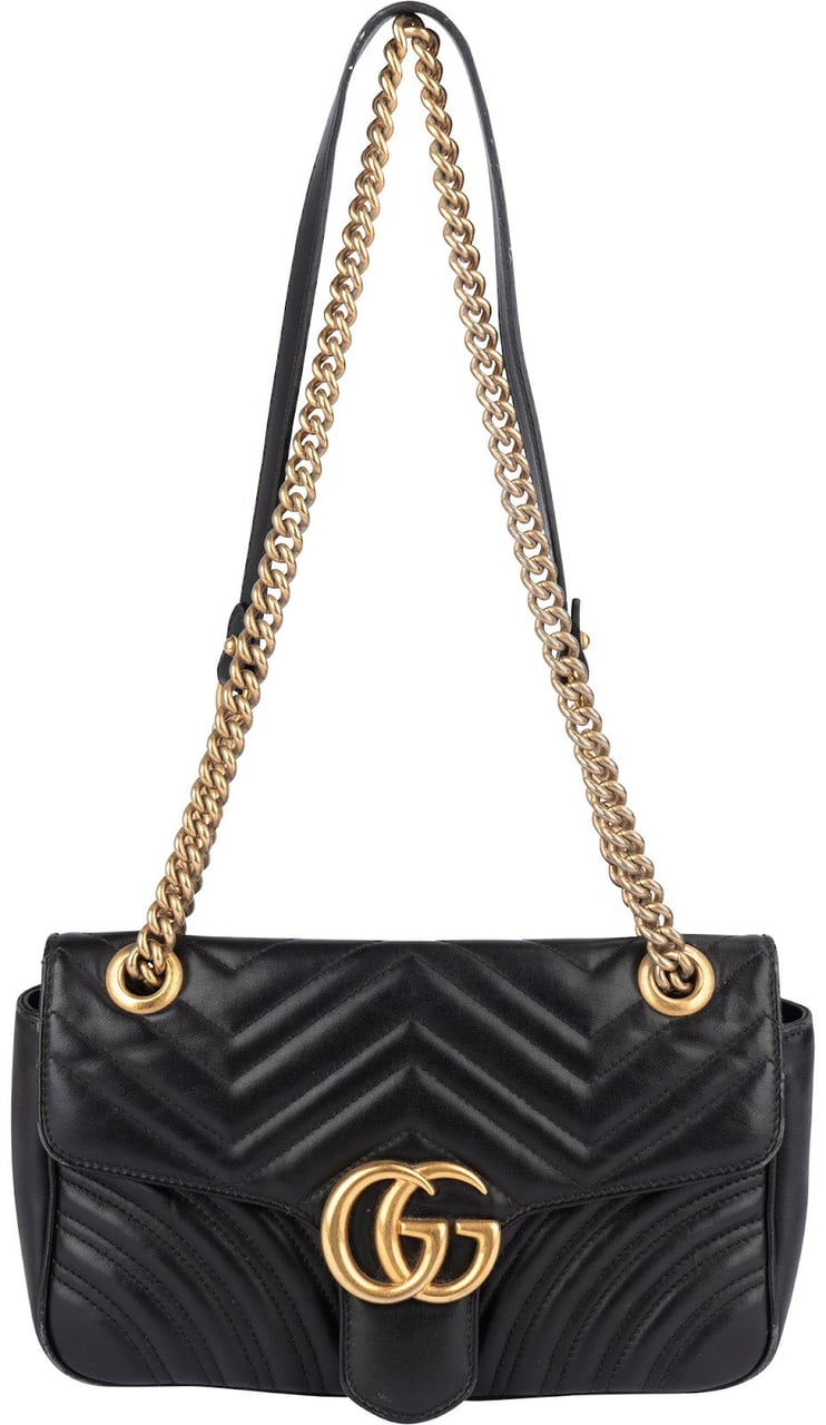 Gucci Gucci Black Quilted Leather Marmont GG Crossbody Bag Zwart