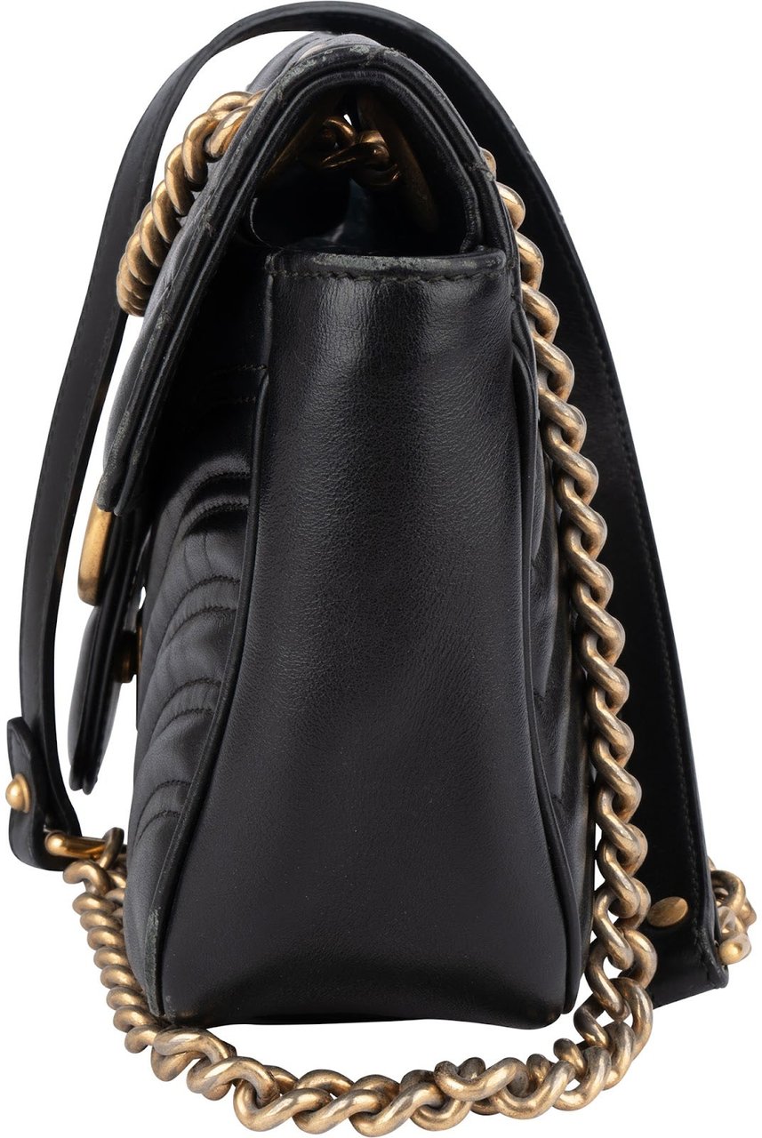 Gucci Gucci Black Quilted Leather Marmont GG Crossbody Bag Zwart