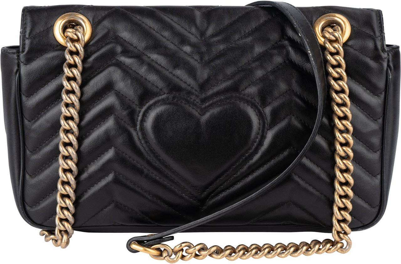 Gucci Gucci Black Quilted Leather Marmont GG Crossbody Bag Zwart