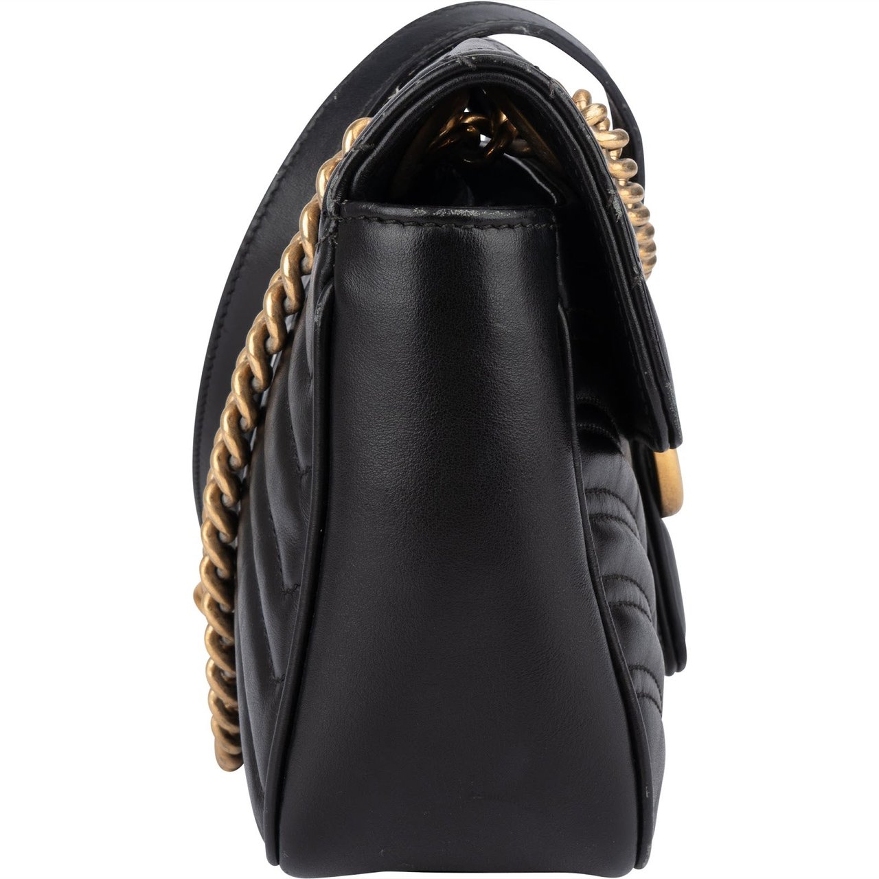 Gucci Gucci Black Quilted Leather Marmont GG Crossbody Bag Zwart