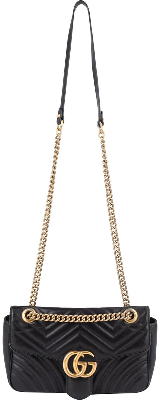 Gucci Gucci Black Quilted Leather Marmont GG Crossbody Bag Zwart