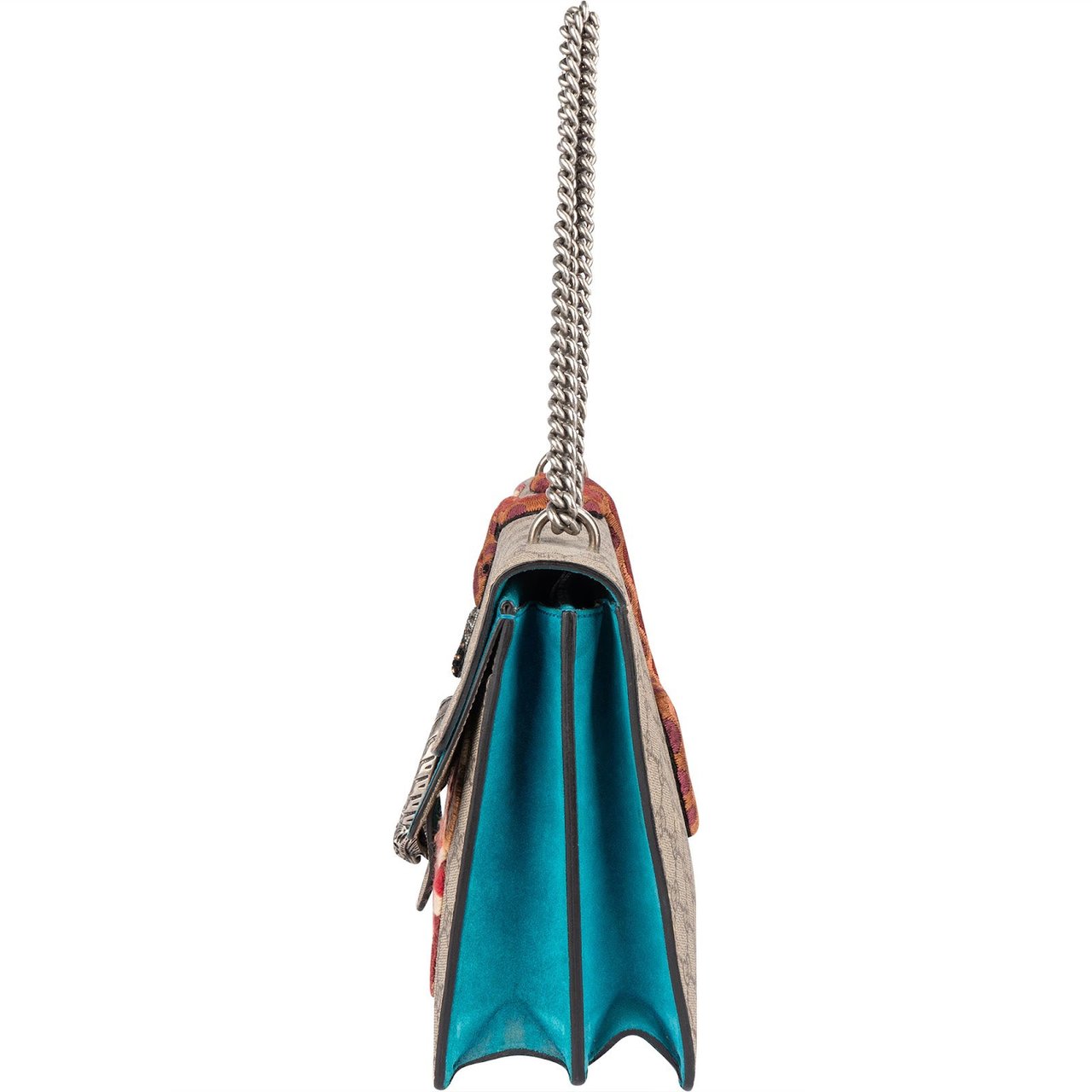 Gucci Gucci Monogram GG Supreme Floral and Snake Embroided Dionysus Shoulder Bag Blauw