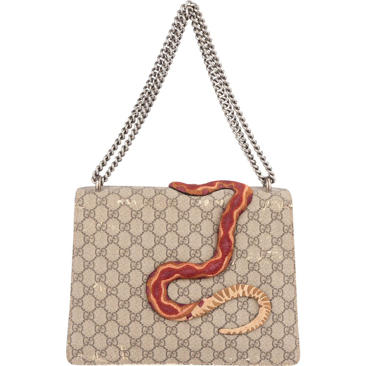 Gucci Gucci Monogram GG Supreme Floral and Snake Embroided Dionysus Shoulder Bag Blauw