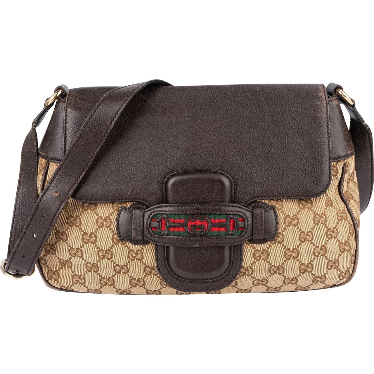 Gucci Gucci Monogram GG Dressage Shelly Crossbody Bag Bruin